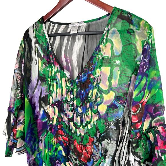 NEW NWOT Alberto Makali Sz XL Super Sheer Wearable Art Artsy Shirt Top Tropical - Picture 4 of 8